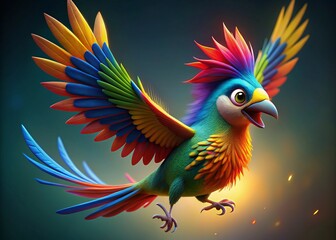 Obraz premium Radiant plumage aglow, the bird's wings beat fiercely as it rises, its exuberant flapping a dance of discovery