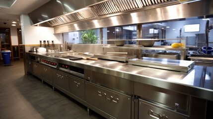 Kitchen appliances in professional kitchen in a restaurant. Neural network ai generated art