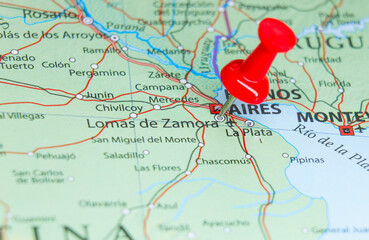 Obraz premium Lomas de Zamora, Argentina pin on map