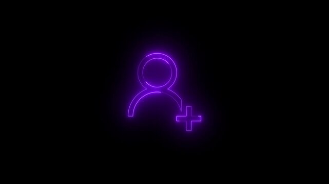 Neon add friend icon glowing black background animation