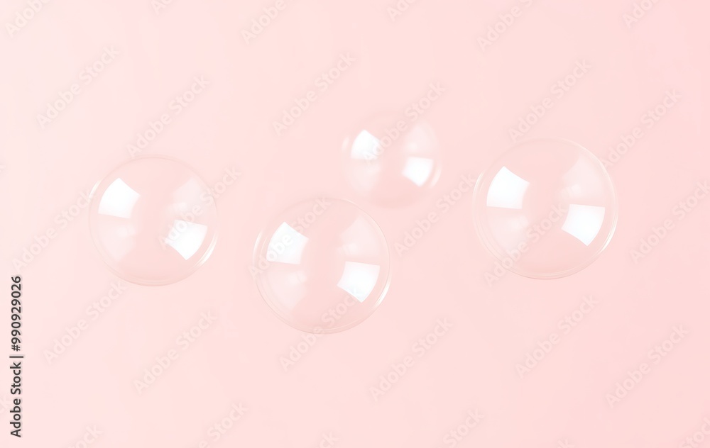 Poster a minimalist image featuring a group of iridescent soap bubbles floating against a soft pastel backg
