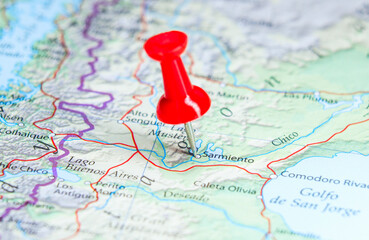 Obraz premium Sarmiento, Argentina pin on map
