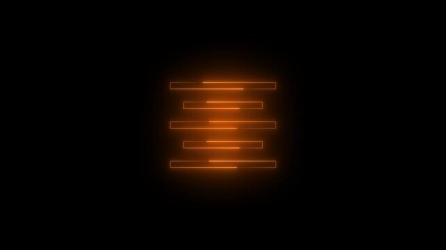 Neon align center icon glowing black background animation