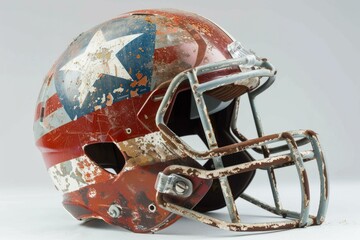 Old and rusty american football helmet with a distressed american flag design