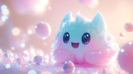 Whimsical Kawaii Fantasy Creature - Adorable Anime Style Character with Magical Glow and Joyful Expression