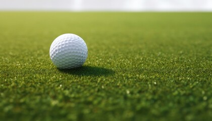 Golf ball on vibrant green grass under the sun's shadow. Suitable for golfing, sports, outdoor activities, and summer themes. Generative AI