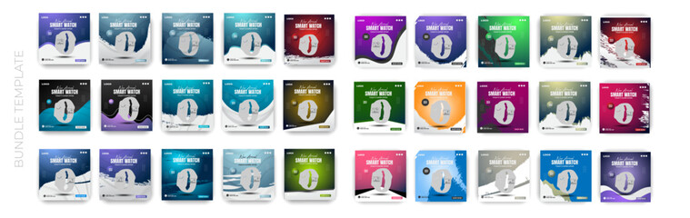 Watch and 2 color gradient clear background or modern branding business social media banner bundle design template