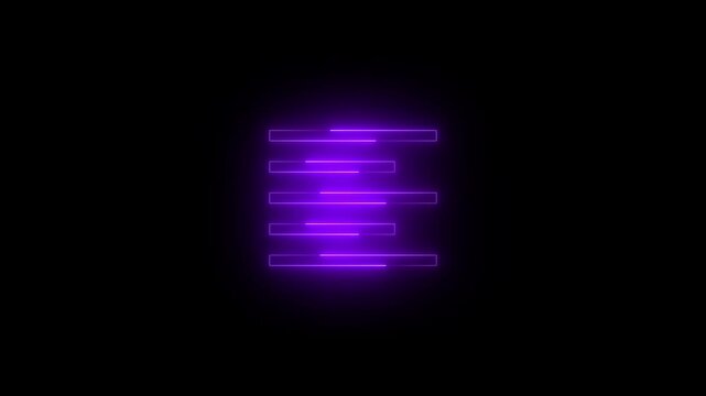 Neon align left icon purple glowing black background animation