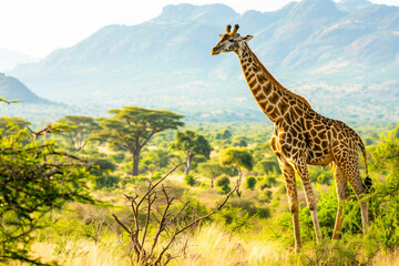 Obraz premium A large giraffe in a Africa National Park