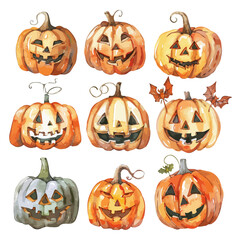 illustration vector Halloween pumpkin isolated on a white background, orange, and scary pumpkin. Halloween pumpkin set collection illustration, vector