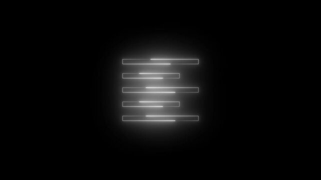 Neon align left icon white glowing black background animation