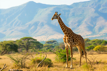Obraz premium A large giraffe in a Africa National Park