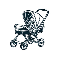 black baby carriage Baby Stroller silhouette for a newborn vector art illustration