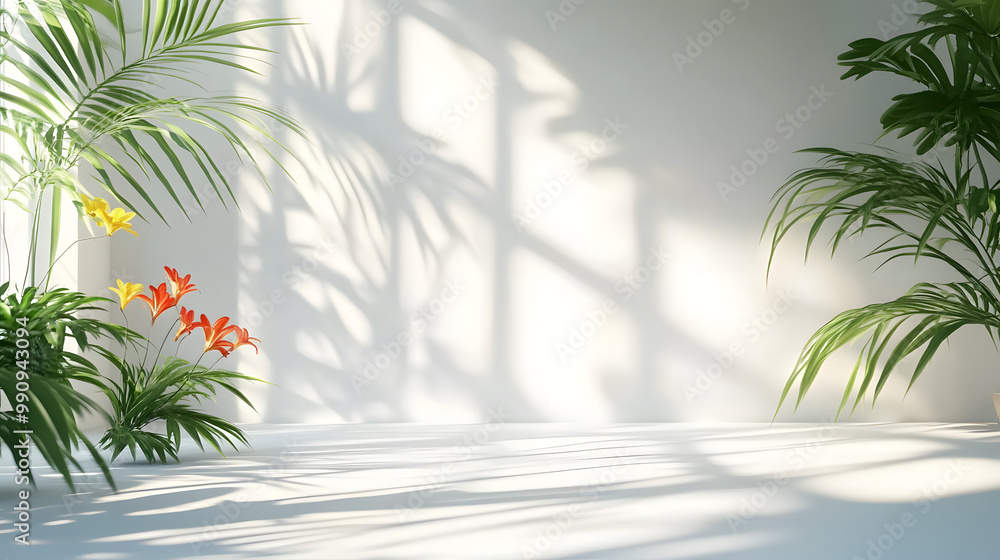 Aufkleber abstract white studio background for product presentation empty room with shadows of window and flow