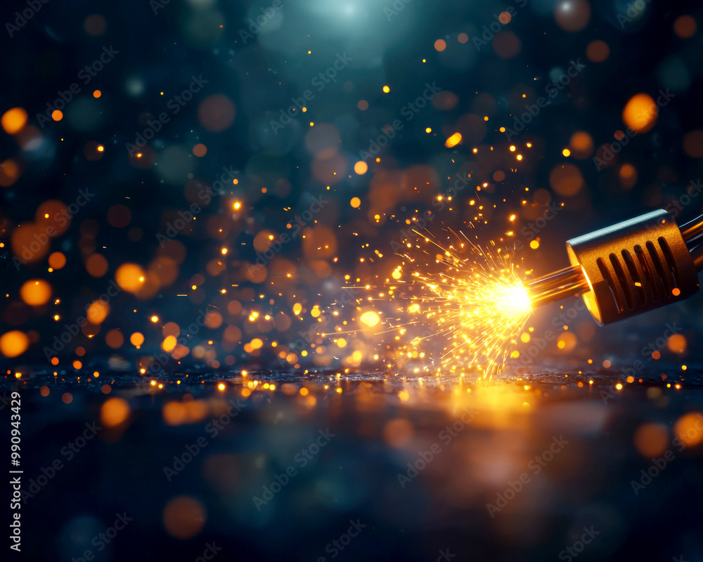 Poster a dynamic scene showcasing vibrant sparks and glowing particles, creating a sense of energy and moti