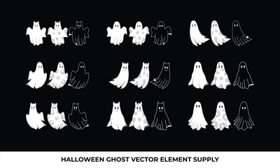 White and black ghost shapes various designs.