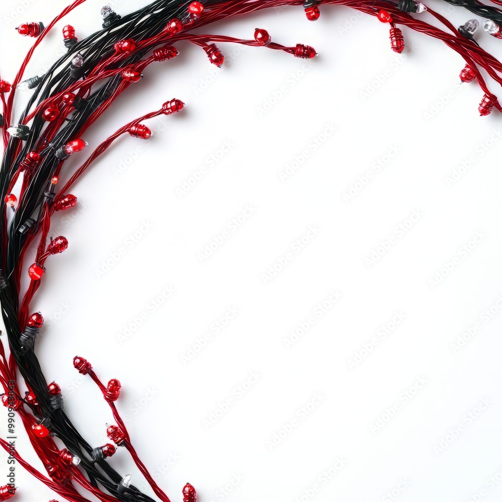 Poster creative display of black and red decorative lights forming a circular frame on a white background f