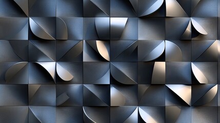 标题：Stylish geometric mosaic pattern with metallic shades, representing modern art and intricate design elements. Contemporary visual texture for interior decoration and graphic design inspiration