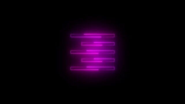 Neon align right icon pink glowing black background animation