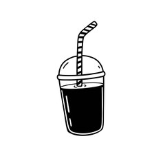 Ice coffee americano in a takeaway plastic cup with straw, vector illustration. 