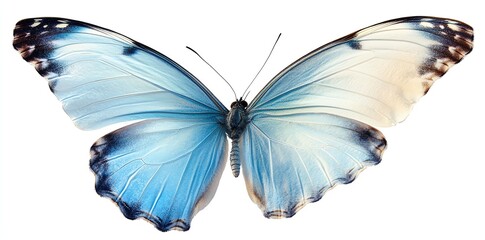 A beautiful blue butterfly with delicate wings spread wide.