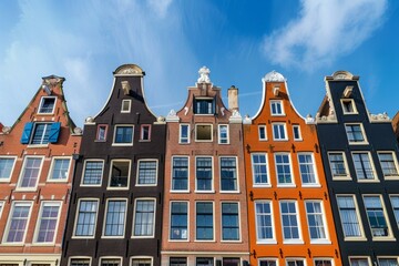 Fototapeta premium Traditional dutch houses standing in a row against a partly cloudy sky in amsterdam, netherlands