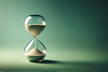 Hourglass with sand on green background