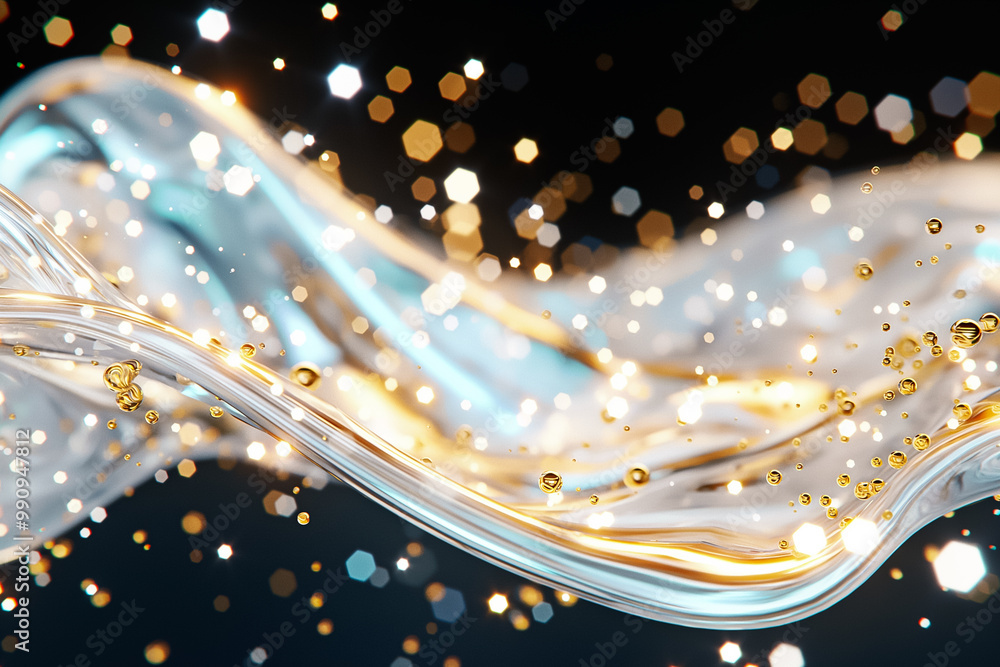 Poster the artwork features a flowing wave of water interspersed with glints of gold, creating a mesmerizin