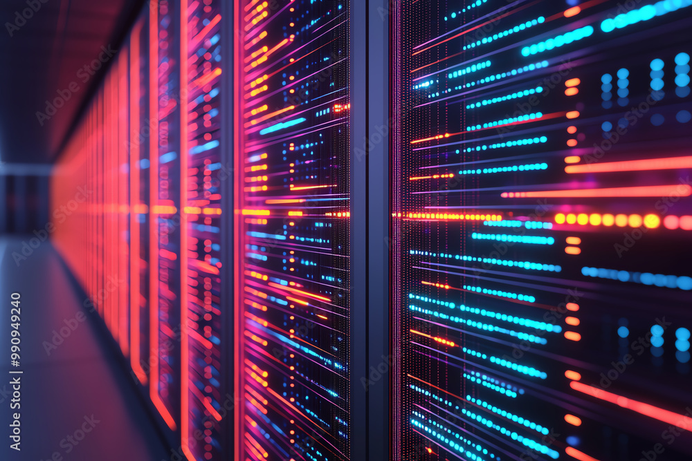 Aufkleber abstract geometric design of data storage units deploying data across virtual platforms, vibrant glo