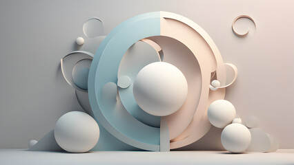 Design a modern and abstract 3D rendering background, featuring separate elements for the sun, moon.