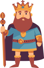 Cartoon King Character with Crown and Scepter in Royal Attire