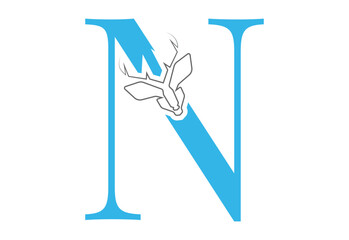 initial N latter with Head vector logo design wild animal with horns quality stylish luxury,