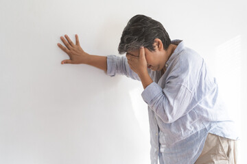 Dizzy asian elderly woman headache or migraine pain. suffering from vertigo, old standing up...