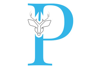 initial P latter with Head vector logo design wild animal with horns quality stylish luxury,