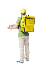 Food delivery guy carrying pizza boxes