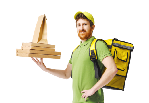 Smiling courier delivering fast food - Powered by Adobe