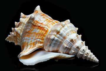 Pleuroploca trapezium, trapezium horse conch shell isolated on black