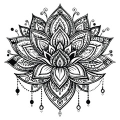 Filigree lotus flower on sacred geometry sign, vector handdrawn vector illustration