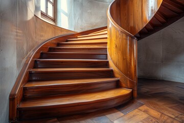 Elegant wooden spiral staircase in a modern building