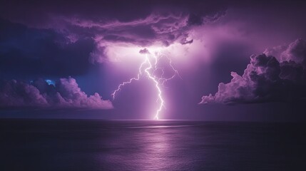 Stunning Lightning Storm Over Ocean at Night, Displaying the Raw Power of Nature's Fury. Dramatic Sky and Sea Collision, Natural Phenomenon.