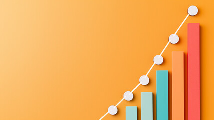 Colorful Bar Graph with Rising Trend Line on Orange Background
