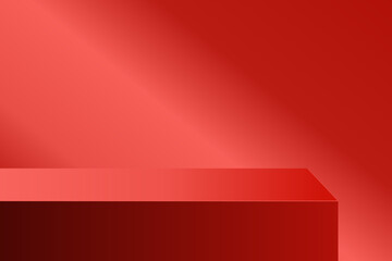 The corner of the red table with light shining down, Blank red product studio background, stage, podium for presentation vector illustration design for display cosmetic or beauty product.