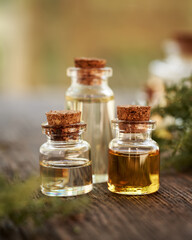 Bottles of aromatherapy essential on a table