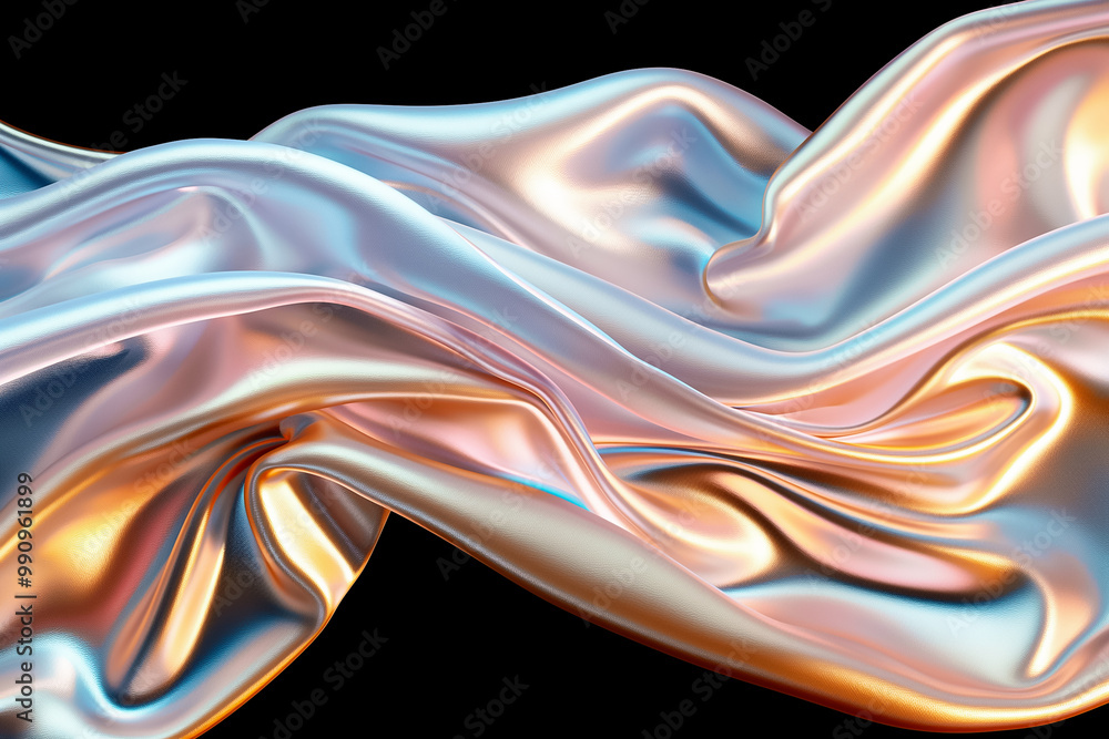 Poster the fabric waves gently, showcasing a blend of soft colors and light reflections. its smooth texture