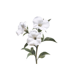 White Petunia Flowers Isolated on White Background