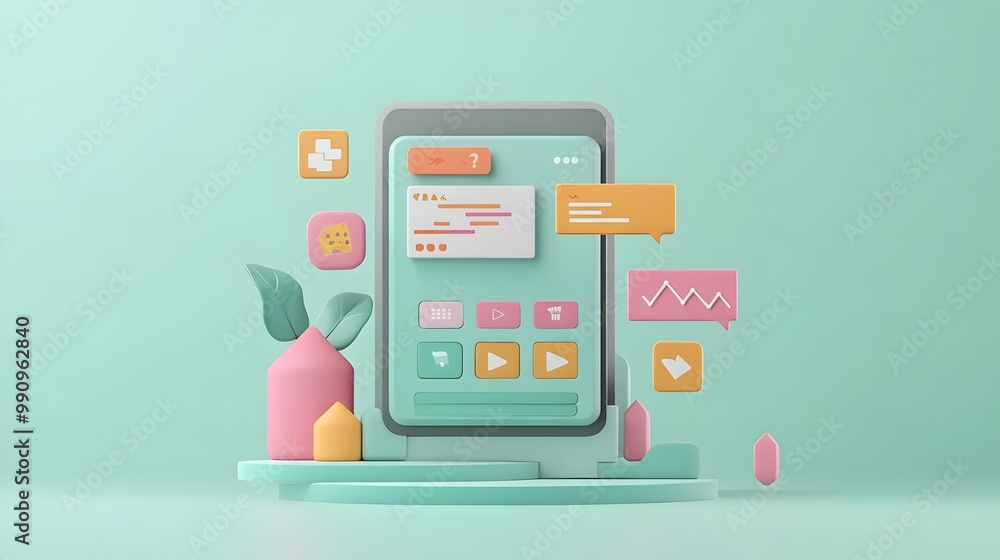 Poster modern mobile app analytics dashboard on smartphone screen