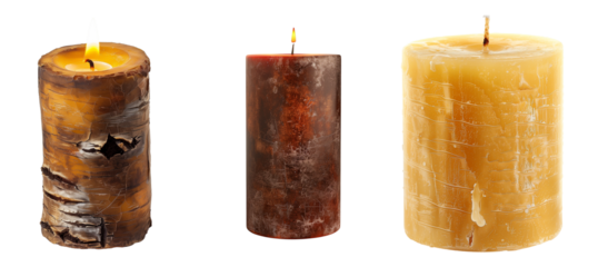 Vintage candle set  isolated on transparent or white background	