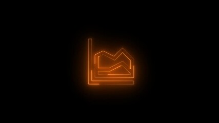 Neon area chart icon brown glowing black background animation