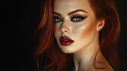 Fototapeta premium A glamour portrait of a woman with bold makeup, looking confidently at the camera with a sultry expression
