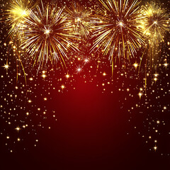 Rich Diwali background with a deep blue backdrop, decorated with golden fireworks and stars